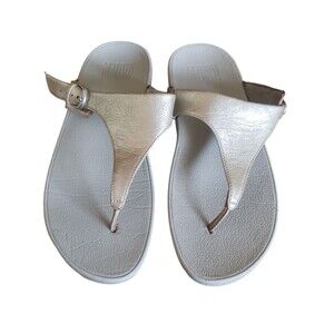 Fitflop Skinny Silver Leather Toe Post Thong Sandal Shoes Women's Size 9